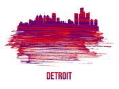 NAXART Studio - Detroit Skyline Brush Stroke Red