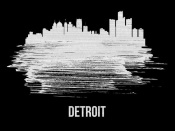 NAXART Studio - Detroit Skyline Brush Stroke White